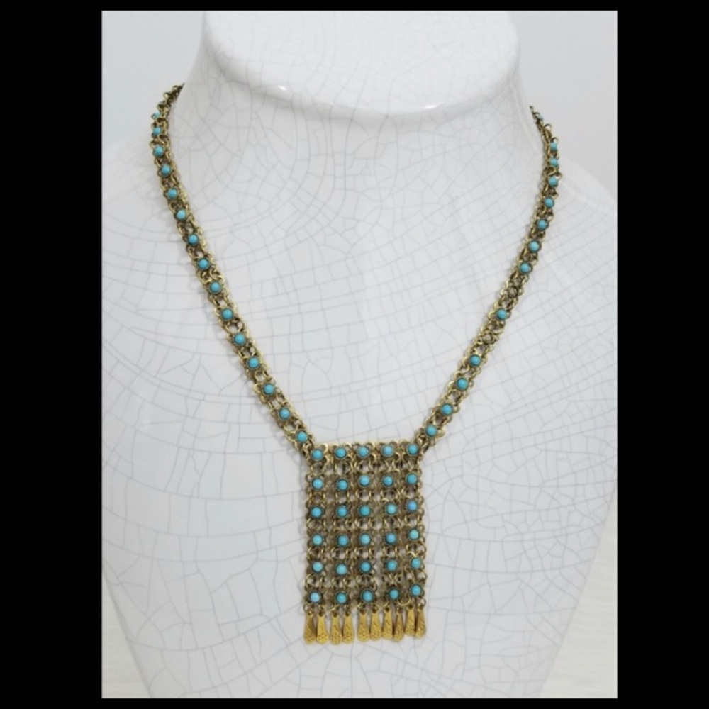 2/$20 Unique vintage turquoise bead bib necklace